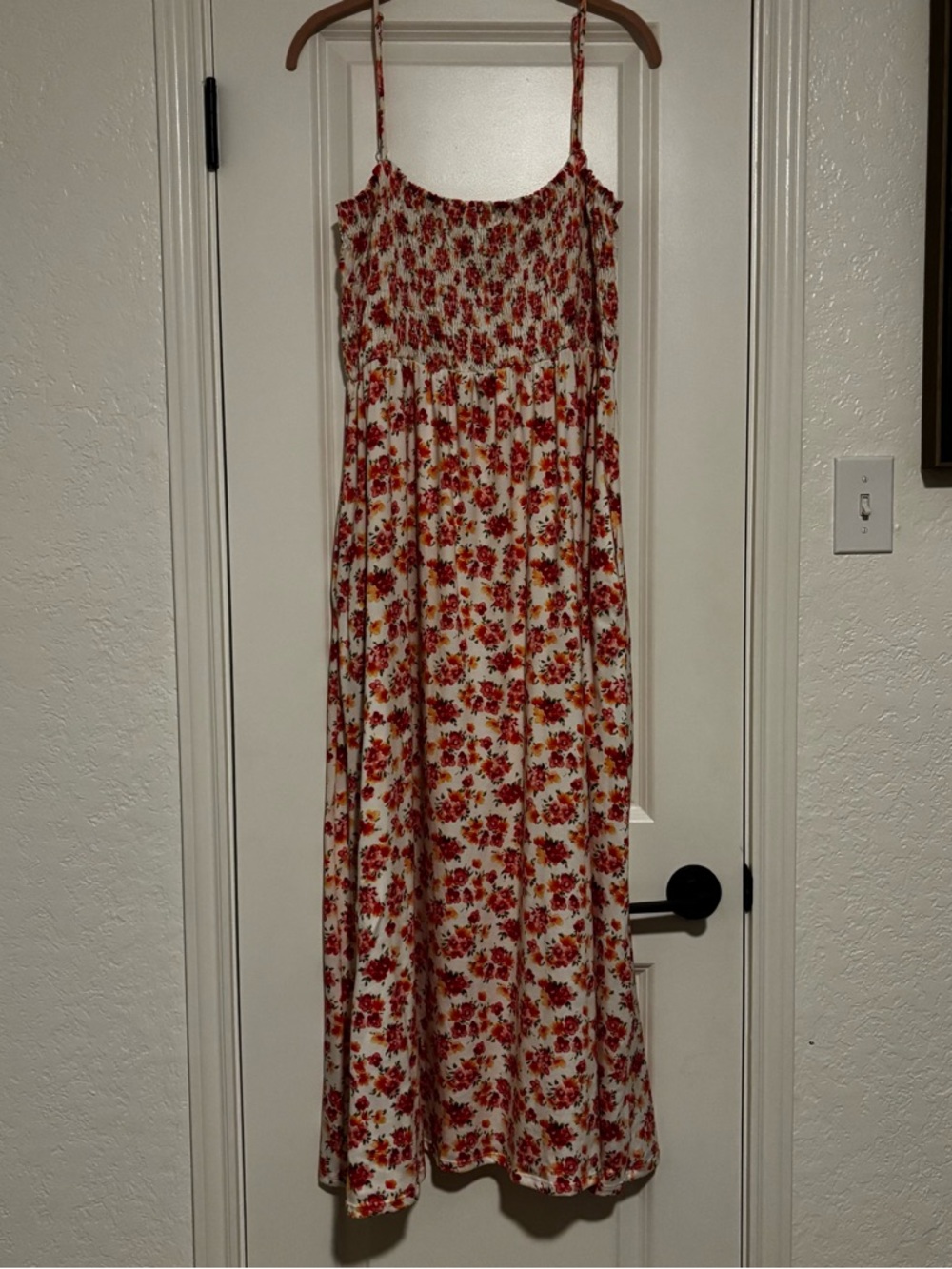 Impressions White Maxi Sundress with Red Floral Print